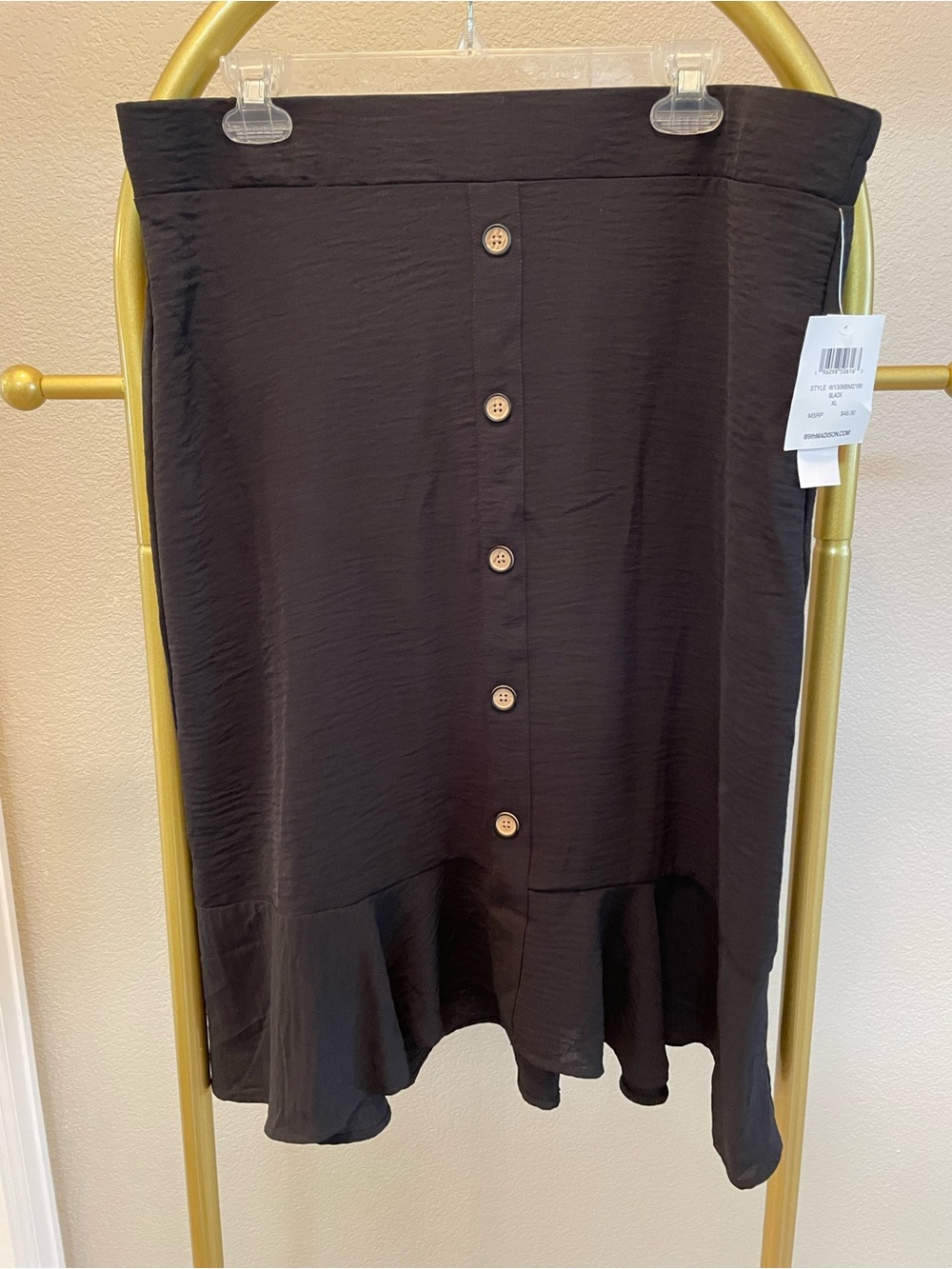 89th & Madison Black Button-Front Ruffle-Hem Skirt